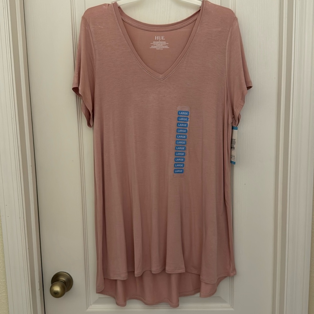 New HUE Woman’s Large Short Sleeve Perfect Legging Tee NWT